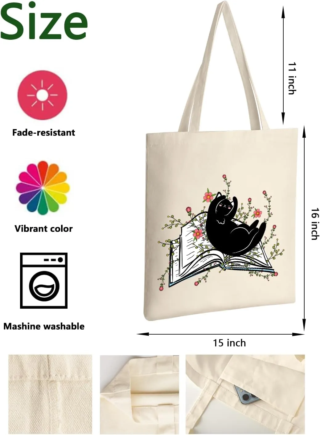 AUSVKAI Canvas Tote Bag Aesthetic for Women, Cute Reusable Cloth Cotton Bags for Shopping Beach Grocery