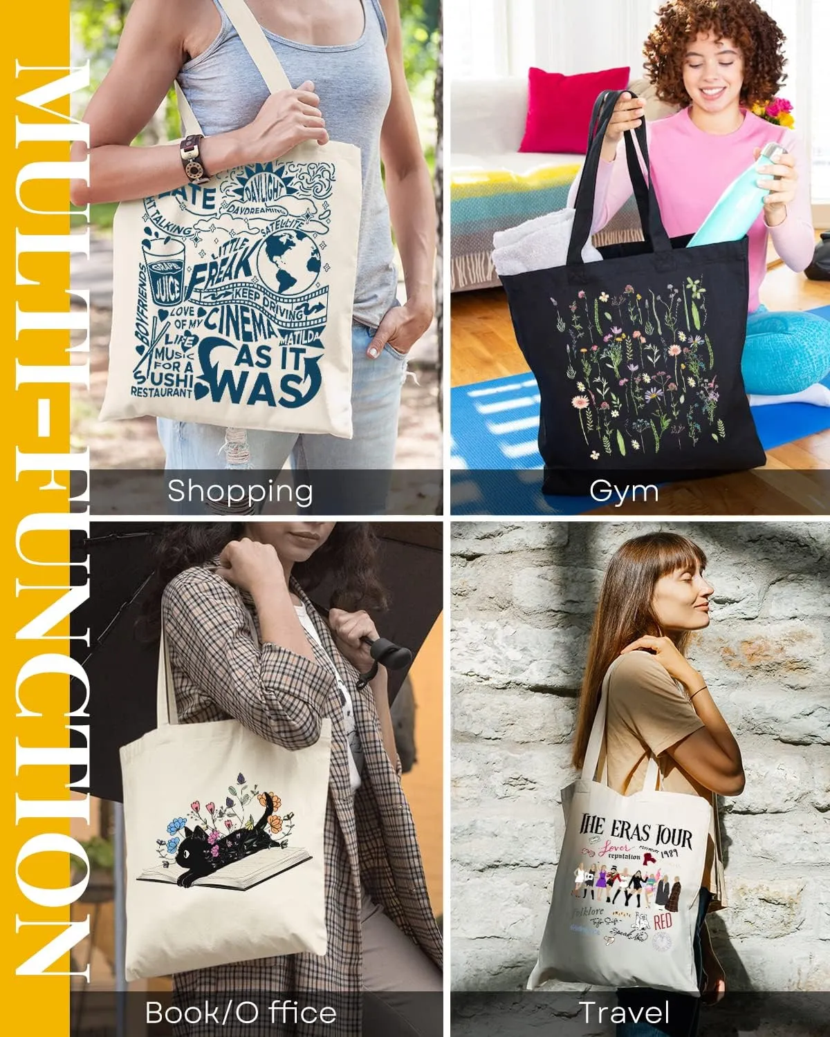 AUSVKAI Canvas Tote Bag Aesthetic for Women, Cute Reusable Cloth Cotton Bags for Shopping Beach Grocery