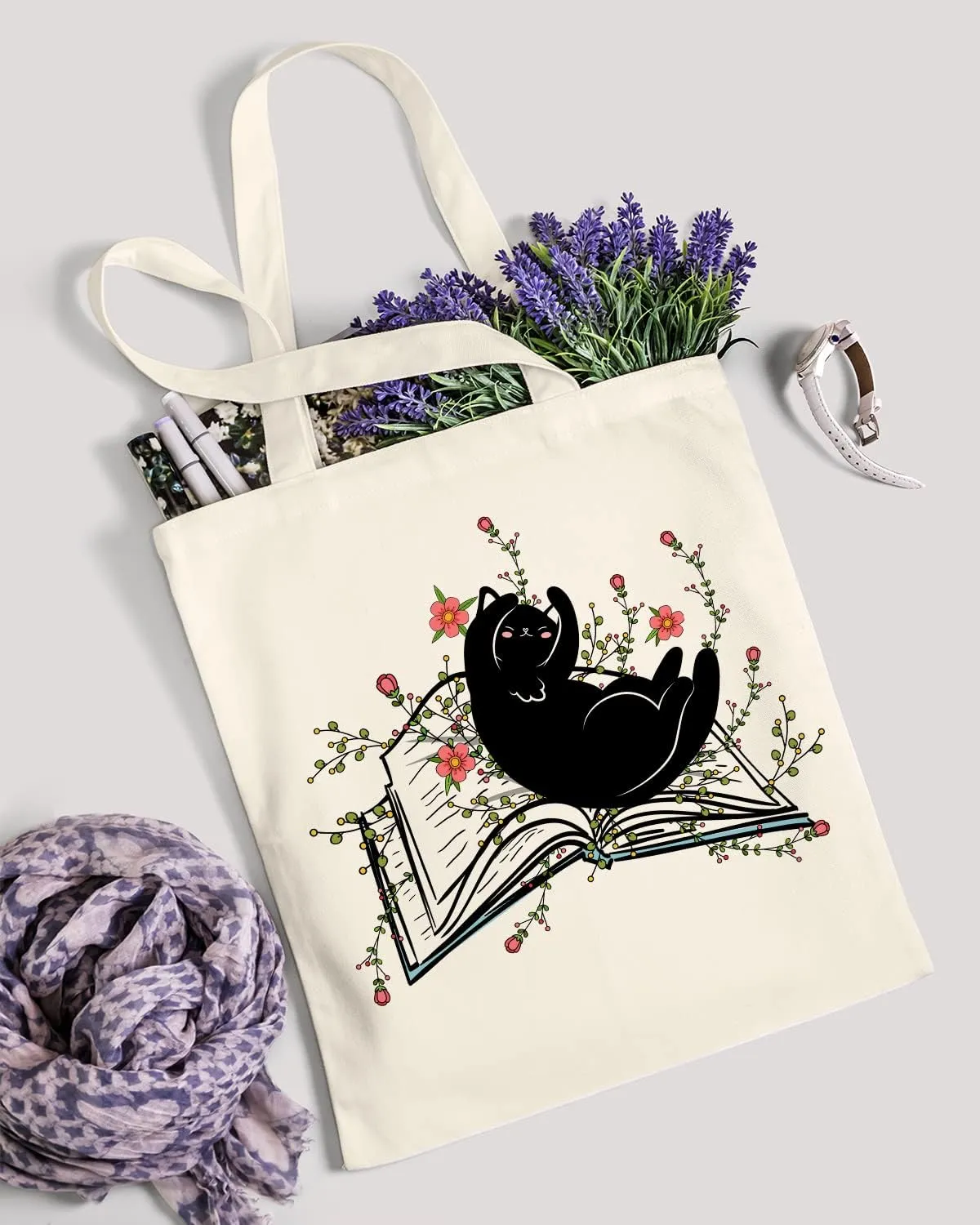 AUSVKAI Canvas Tote Bag Aesthetic for Women, Cute Reusable Cloth Cotton Bags for Shopping Beach Grocery