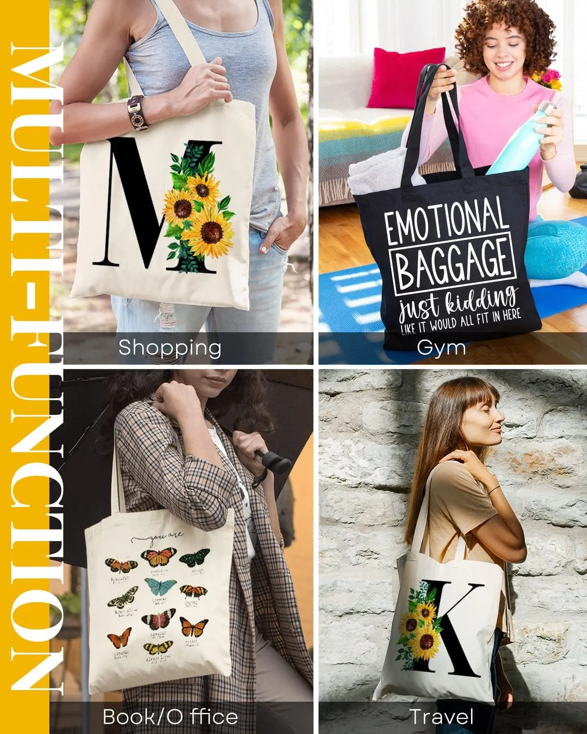 AUSVKAI Canvas Tote Bag Aesthetic for Women, Cute Reusable Cloth Cotton Bags for Shopping Beach Trendy Gifts