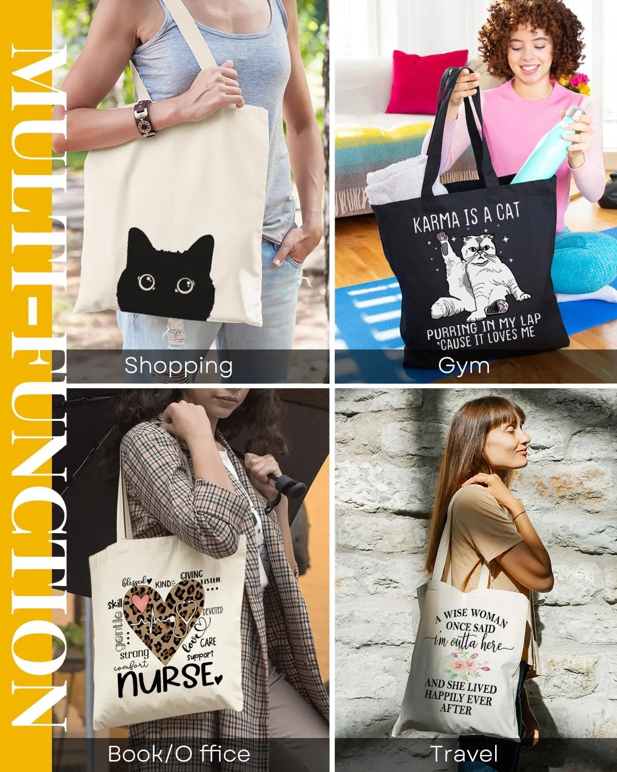 AUSVKAI Canvas Tote Bag Aesthetic for Women, Cute Reusable Cloth Cotton Bags for Shopping Beach Trendy Gifts