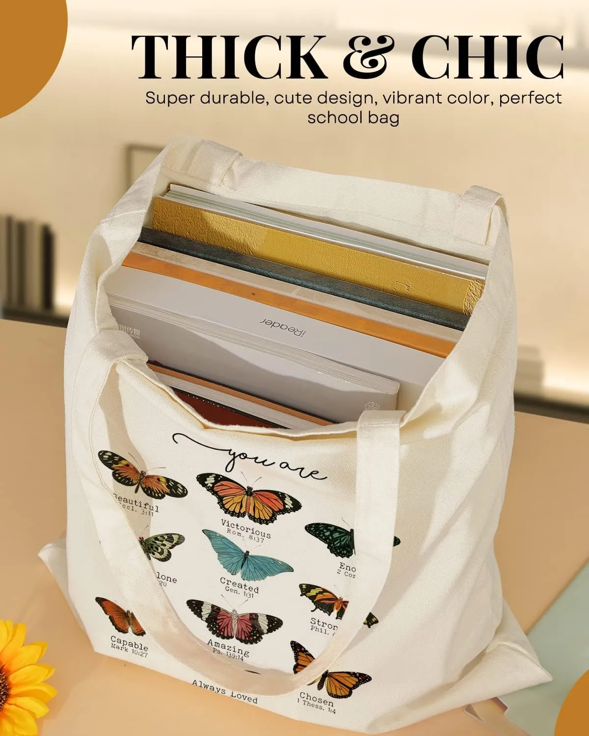 AUSVKAI Canvas Tote Bag Aesthetic for Women, Cute Reusable Cloth Cotton Bags for Shopping Beach Trendy Gifts