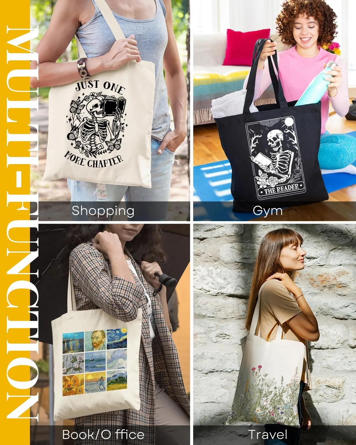 AUSVKAI Canvas Tote Bag for Women, Aesthetic Cute Grocery Grocery Reusable Cotton Gift Bag for Shooping Beach Trendy Gifts