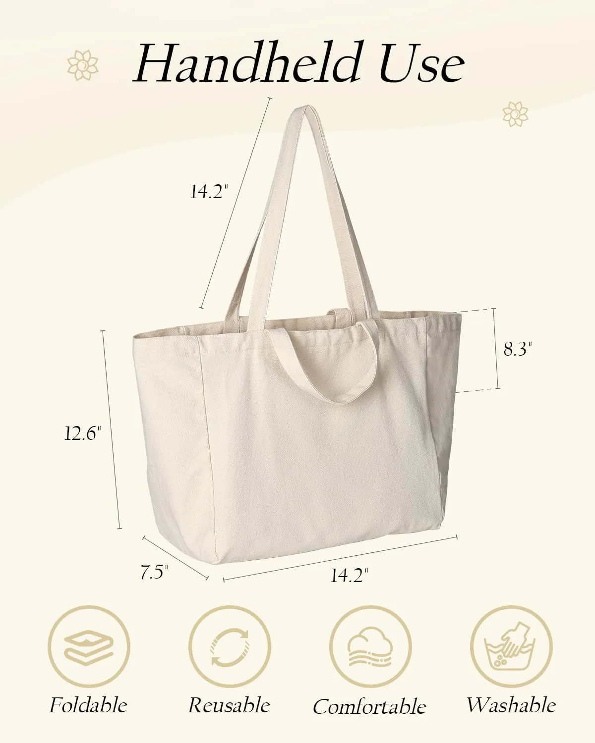 AUSVKAI Canvas Tote Bag for Women, Sunflower Grocery Bags with zipper, Interior Pocket and Long Shoulder Strap Short Handle