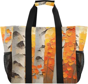 Autumn Leaf White Birch Large Tote Bags for Women Canvas Tote Purse Reusable Grocery Bags Top Handle Handbags for Travel, Work