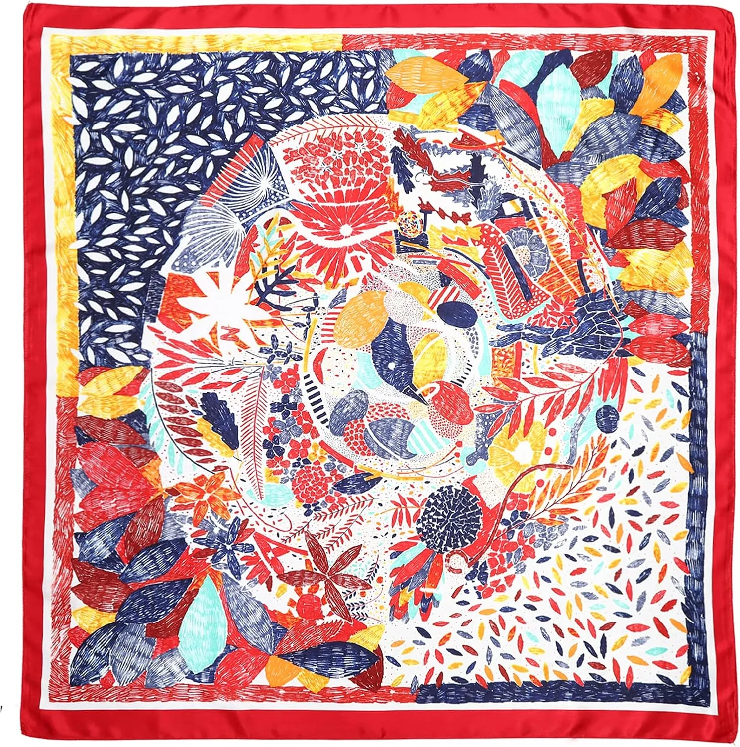 AWAYTR 35” Large Satin Square Head Scarf - 2Pcs Silk Like Floral Head Scarves Square Satin Hair Scarf Bandanas for Women