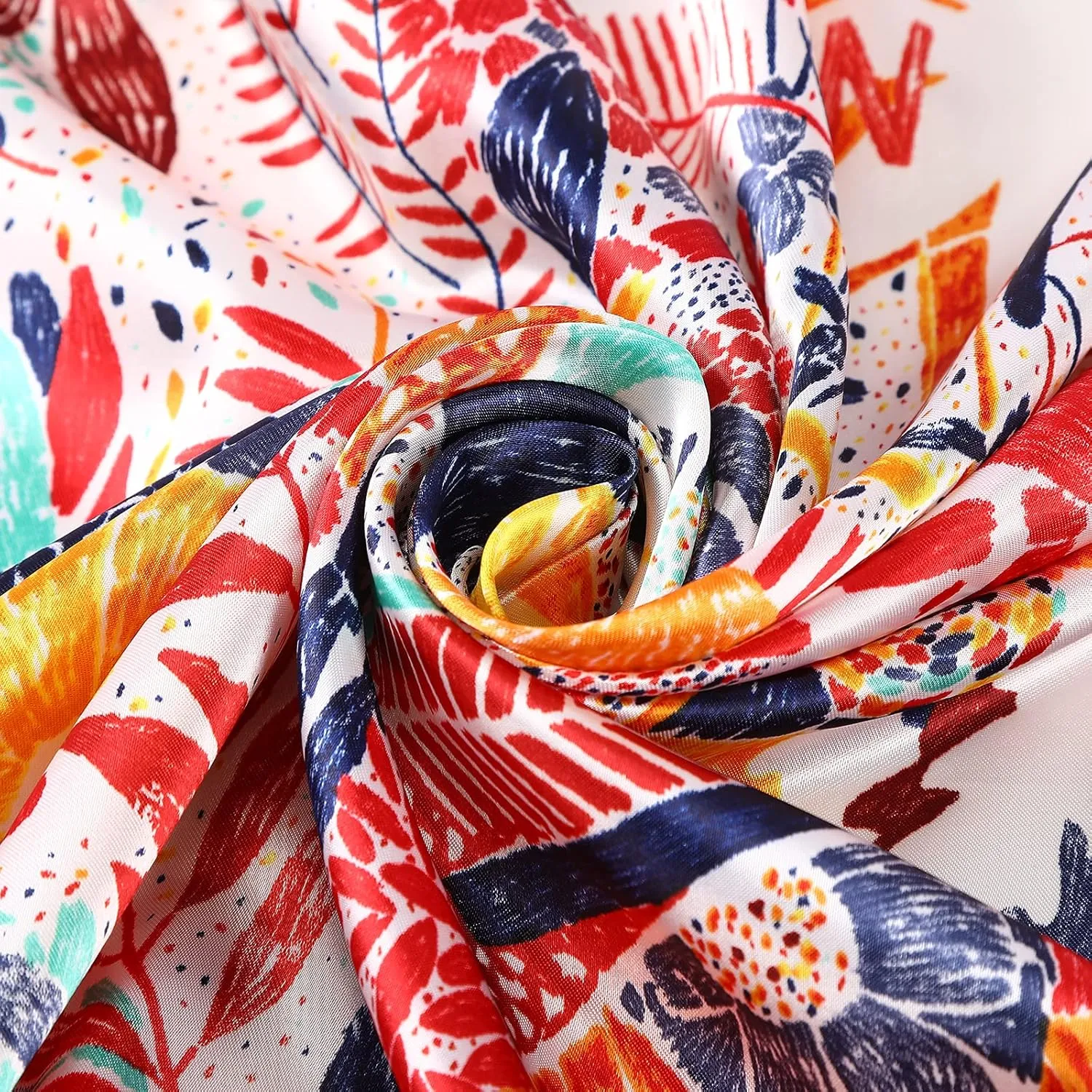 AWAYTR 35” Large Satin Square Head Scarf - 2Pcs Silk Like Floral Head Scarves Square Satin Hair Scarf Bandanas for Women