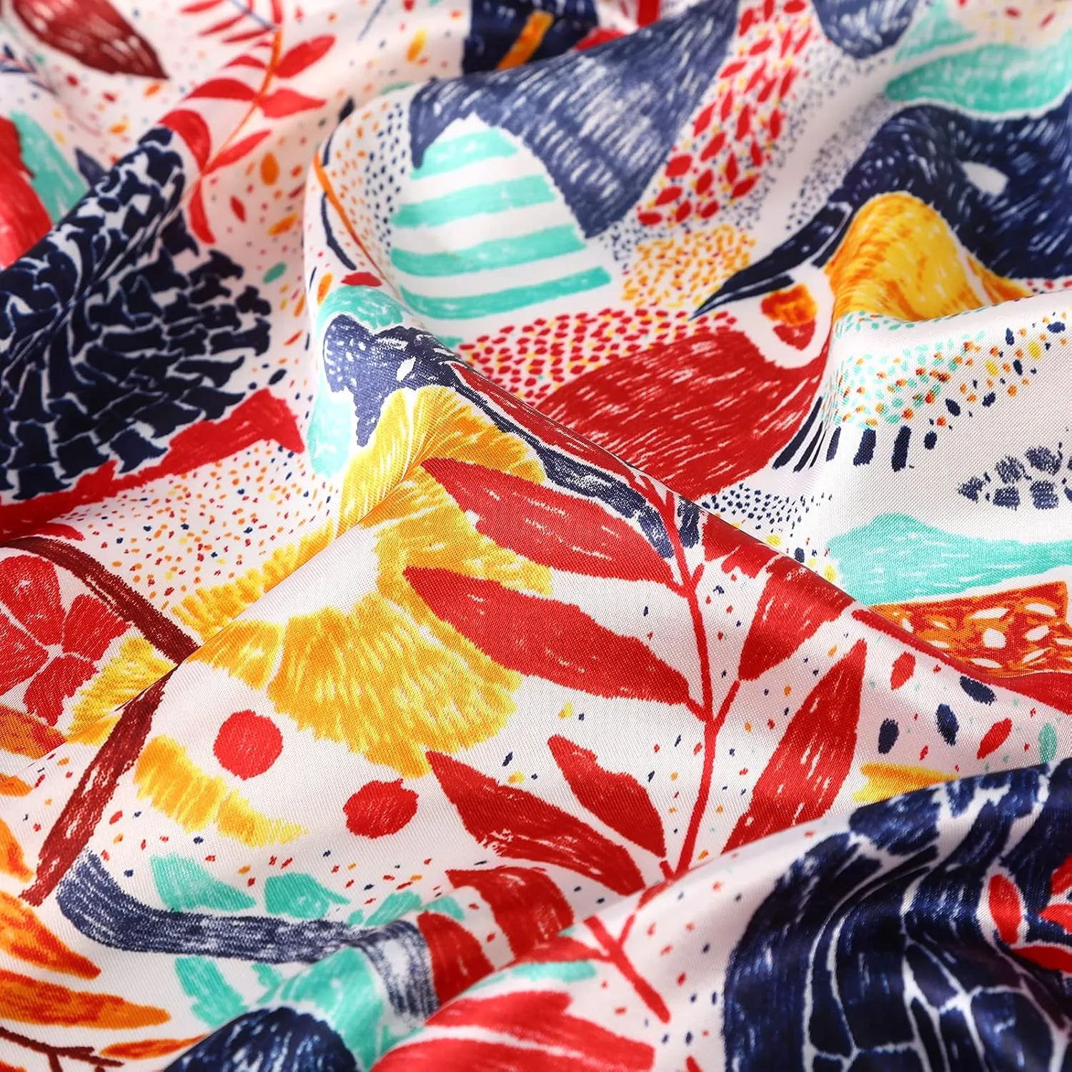 AWAYTR 35” Large Satin Square Head Scarf - 2Pcs Silk Like Floral Head Scarves Square Satin Hair Scarf Bandanas for Women