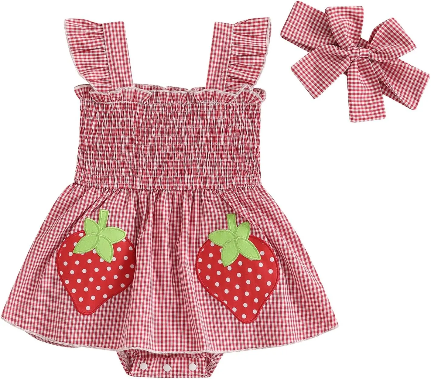 Baby Bodysuit Dress Girl Summer Dress Ruffle Fruit Clothes Shirred Smocked Infant Rompers Plaid Boho Dress Outfits
