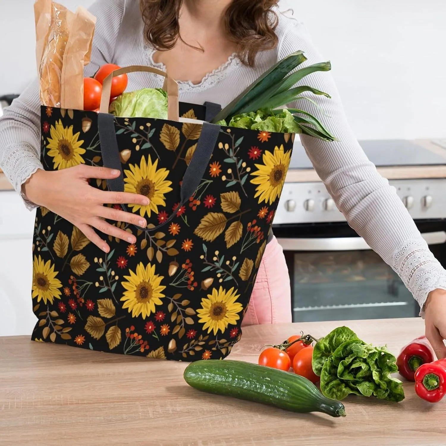 Baby Chicks Reusable Grocery bags Big Capacity Shopping Bag Canvas Shoulder Tote Handbag for Women Girls