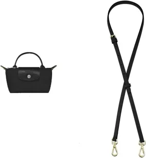 Bag Transformation for Longchamp Straps Punch-Free Long Real Leather Wide Shoulder Strap Crossbody Strap Bag Accessories (Color : Gold Black)