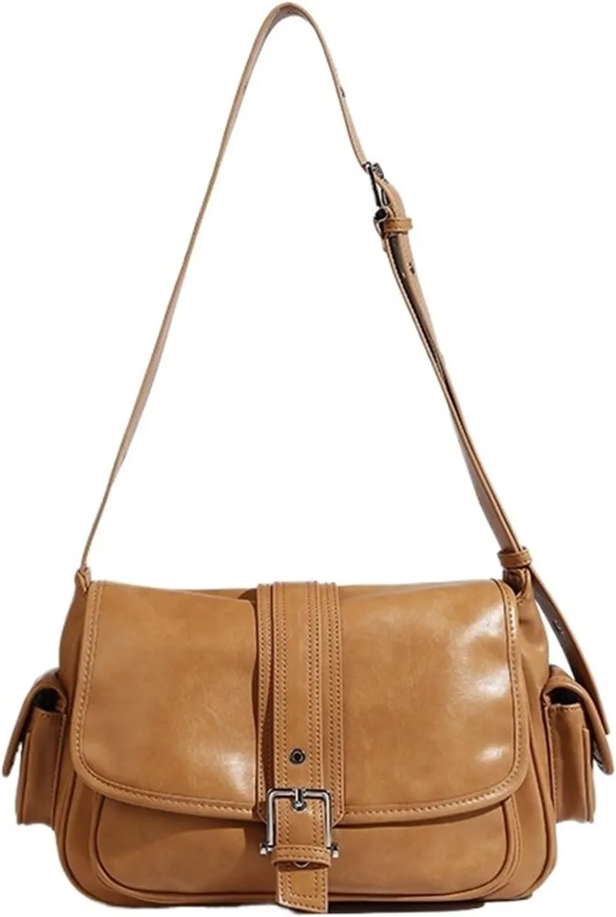 Bags for Women Solid Color Bag Women's Armpit Bag Flap Motorcycle Shoulder Crossbody Bag(Earthyyellow)