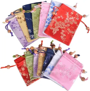 Baitaihem 14 Pcs Brocade Pounch Chinese Drawstring Jewelry Gift Bag Mixed Colors Random Pattern