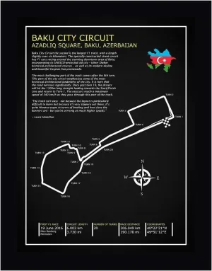Baku City Circuit BL by Mark Rogan - 16" x 20" Framed Canvas Art Print - Black Frame - Ready to Hang