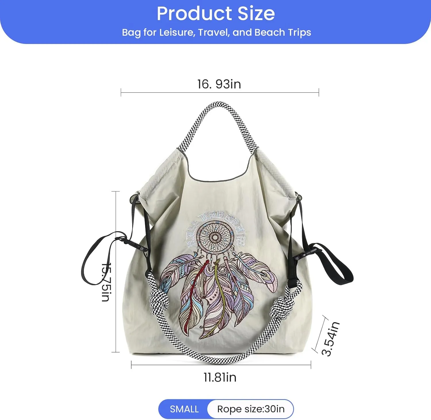 Ball&Chain Embroidery Initial Nylon Tote Bag,Personalized Present Suitable for Travel,Beach,is a Great Gift Women, Mom