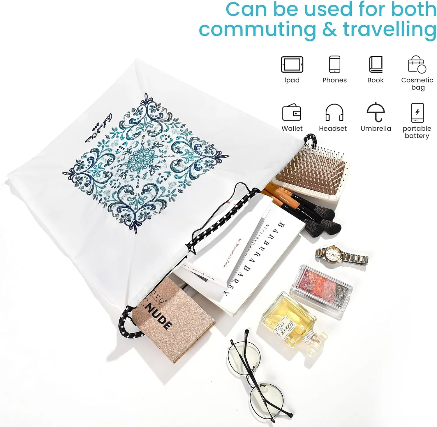 Ball&Chain Embroidery Tote Bag Women Work Bags Crossbody Bag Purse for Women Travel Bags Handbags Everyday Bag