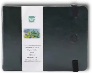 BAOHONG Academy' Watercolor Journal, PU Leather Cover, 24 Sheets Sized 6.2" x 4.7", Cold Press Academy Grade Watercolor Paper, 100% Cotton 140 lb (300 GSM), Travel Art Journal