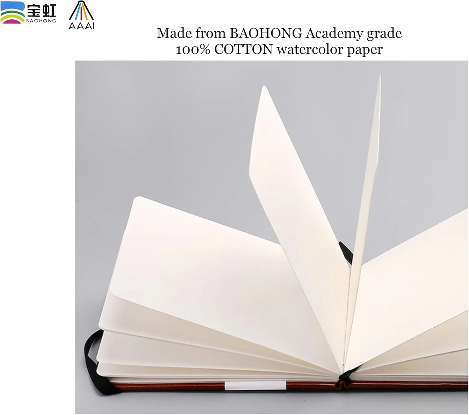 BAOHONG Watercolor Journal, PU Leather Cover, 24 Sheets Sized 6.2" x 9.4", Hot Press Academy Grade BAOHONG Watercolor Paper, 100% Cotton 140 lb (300 GSM), Travel Sketch Book