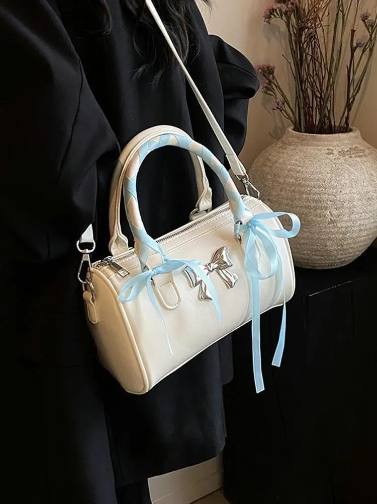 Barrel Purses for Women Bow Purse Hand Bags for Women 2024 Leather Tote Bag Y2k Purse Crossbody Boston Bag Shoulder Bag