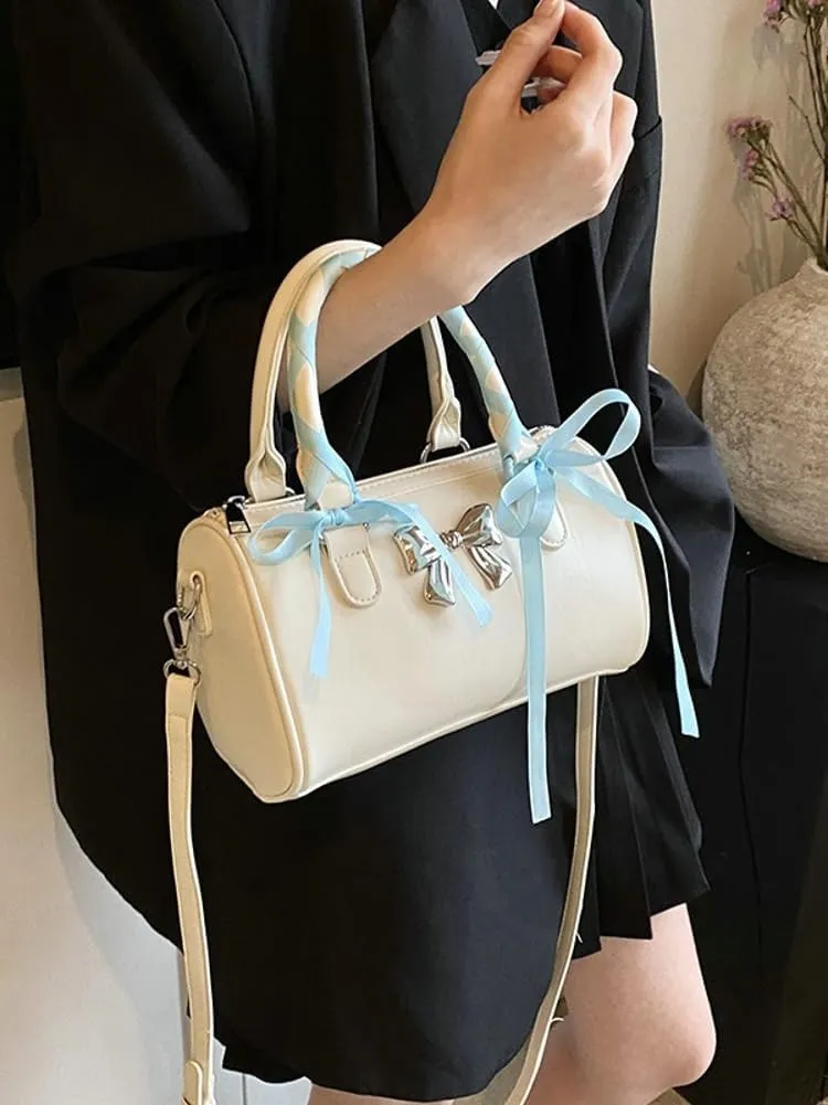Barrel Purses for Women Bow Purse Hand Bags for Women 2024 Leather Tote Bag Y2k Purse Crossbody Boston Bag Shoulder Bag