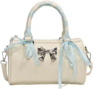 Barrel Purses for Women Bow Purse Hand Bags for Women 2024 Leather Tote Bag Y2k Purse Crossbody Boston Bag Shoulder Bag