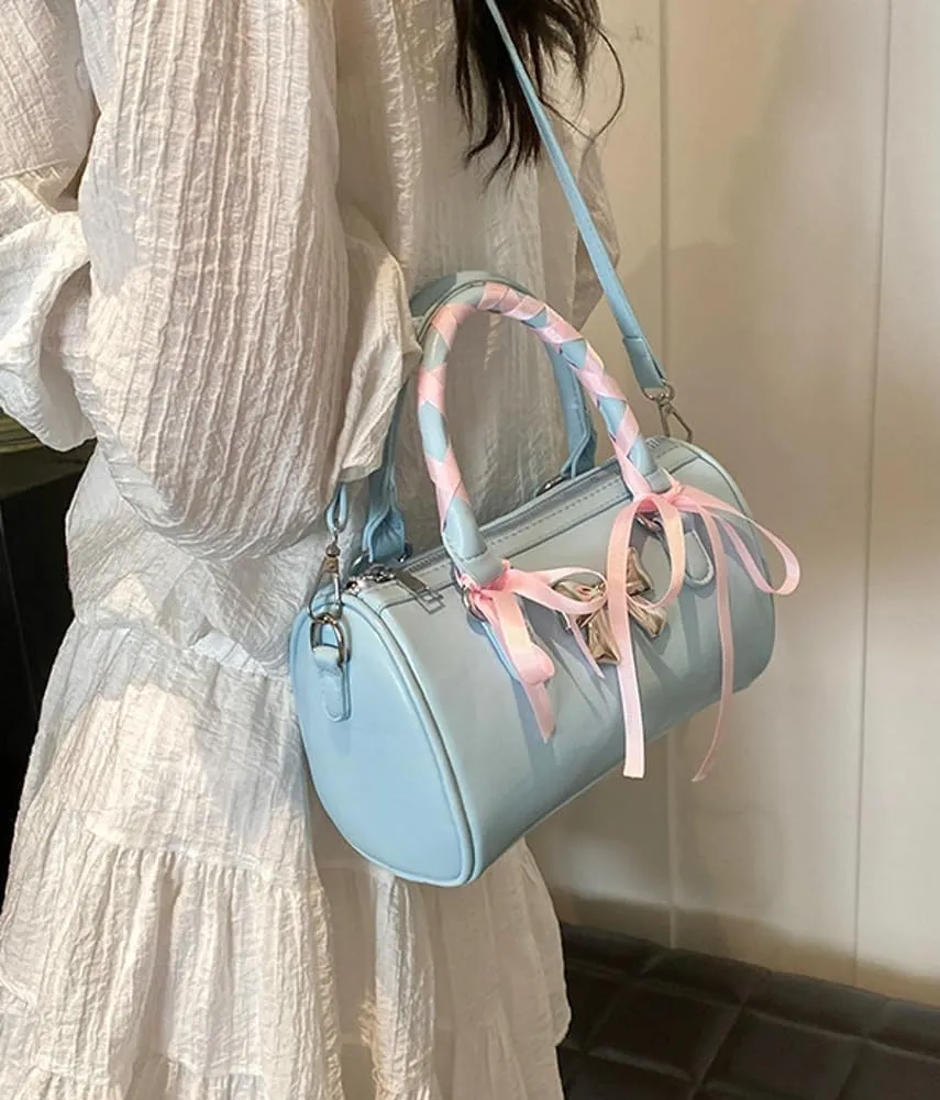Barrel Purses for Women Bow Purse Hand Bags for Women 2024 Leather Tote Bag Y2k Purse Crossbody Boston Bag Shoulder Bag