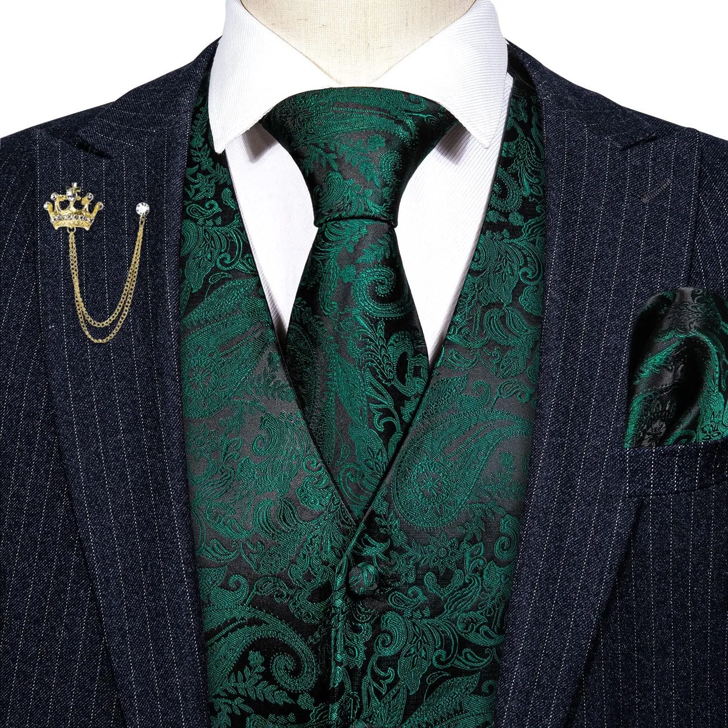 Barry.Wang Formal Men Flower Vest Paisley Jacquard Silk Ties Suit Waistcoat Set Wedding 5PCS