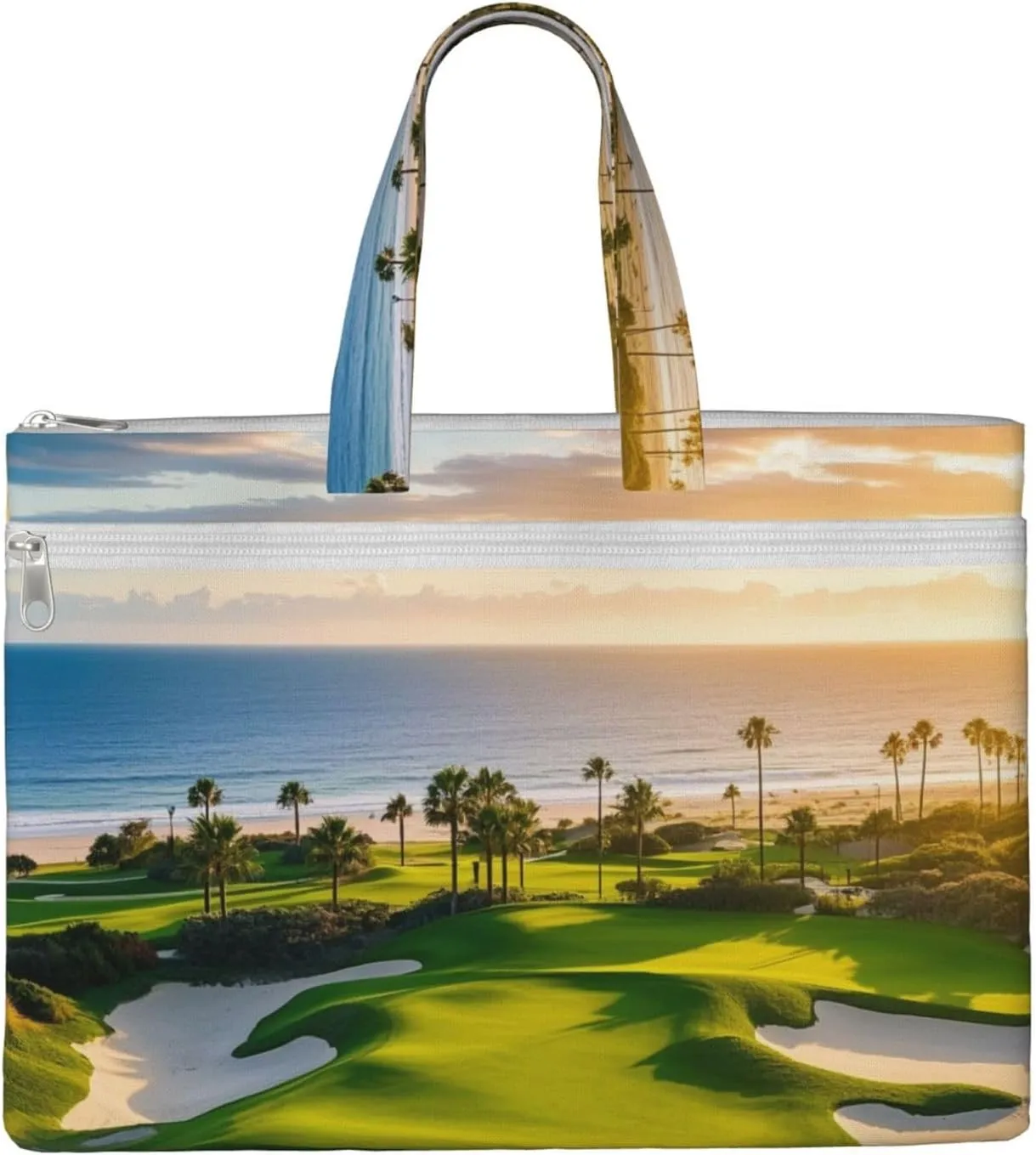 Beach Golf Course Print Men's and Women's Canvas Portable File Bags,Laptop Briefcase,Business Travel Office Bags