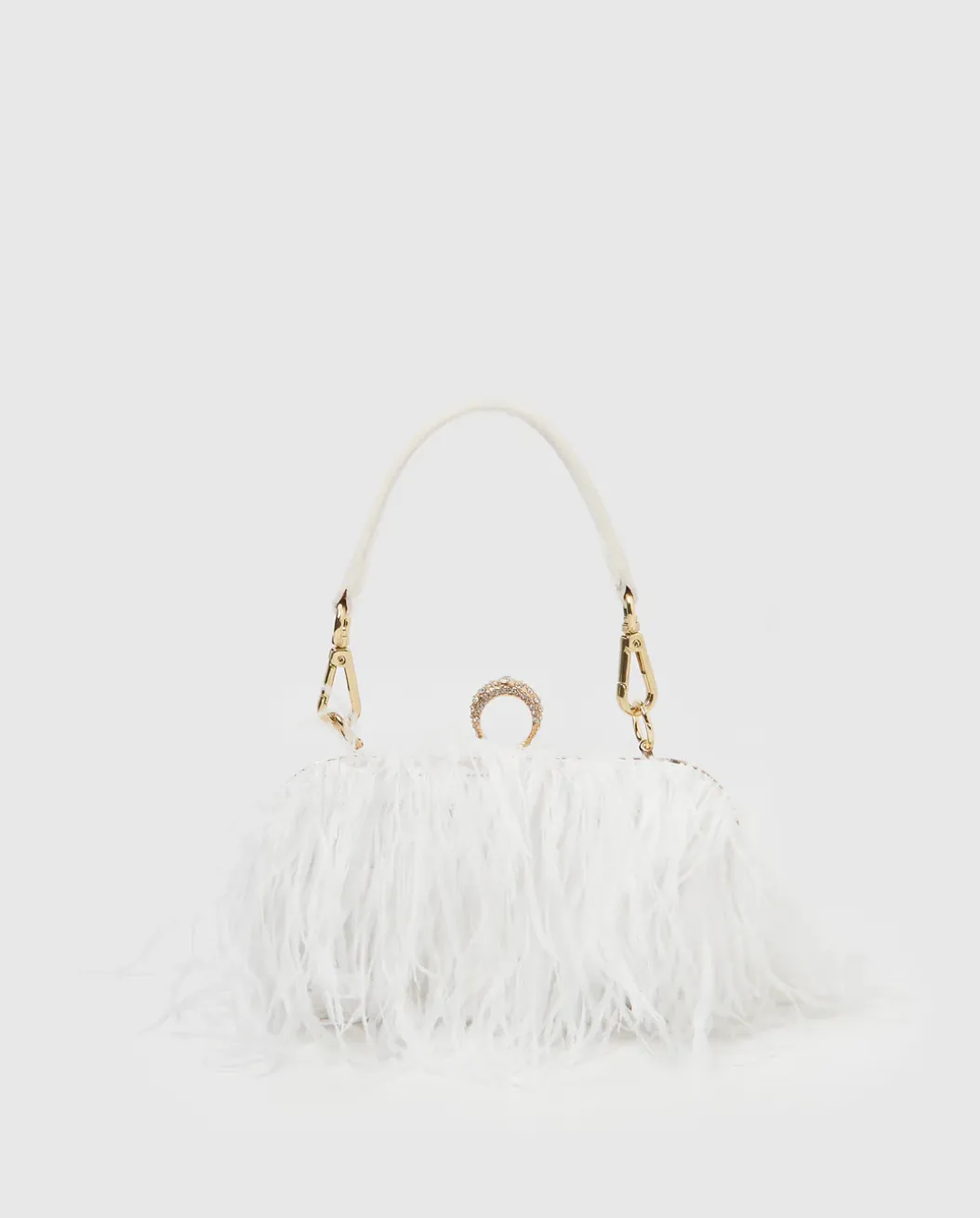 Beatrice Clutch White Faux Feather