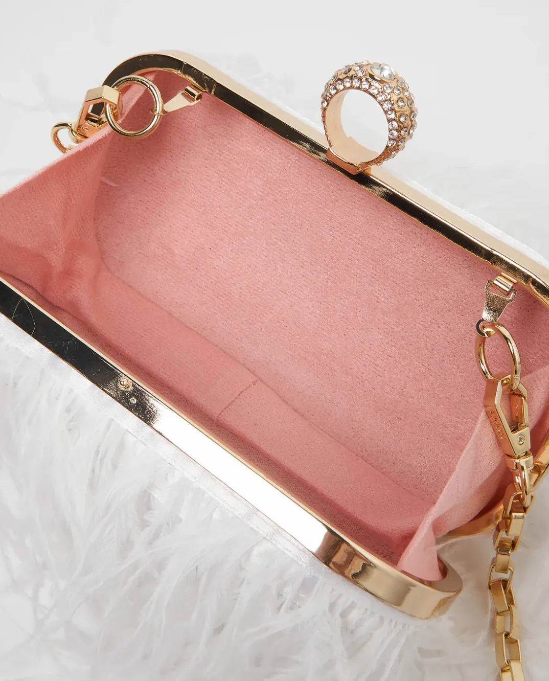 Beatrice Clutch White Faux Feather