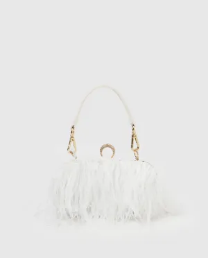 Beatrice Clutch White Faux Feather