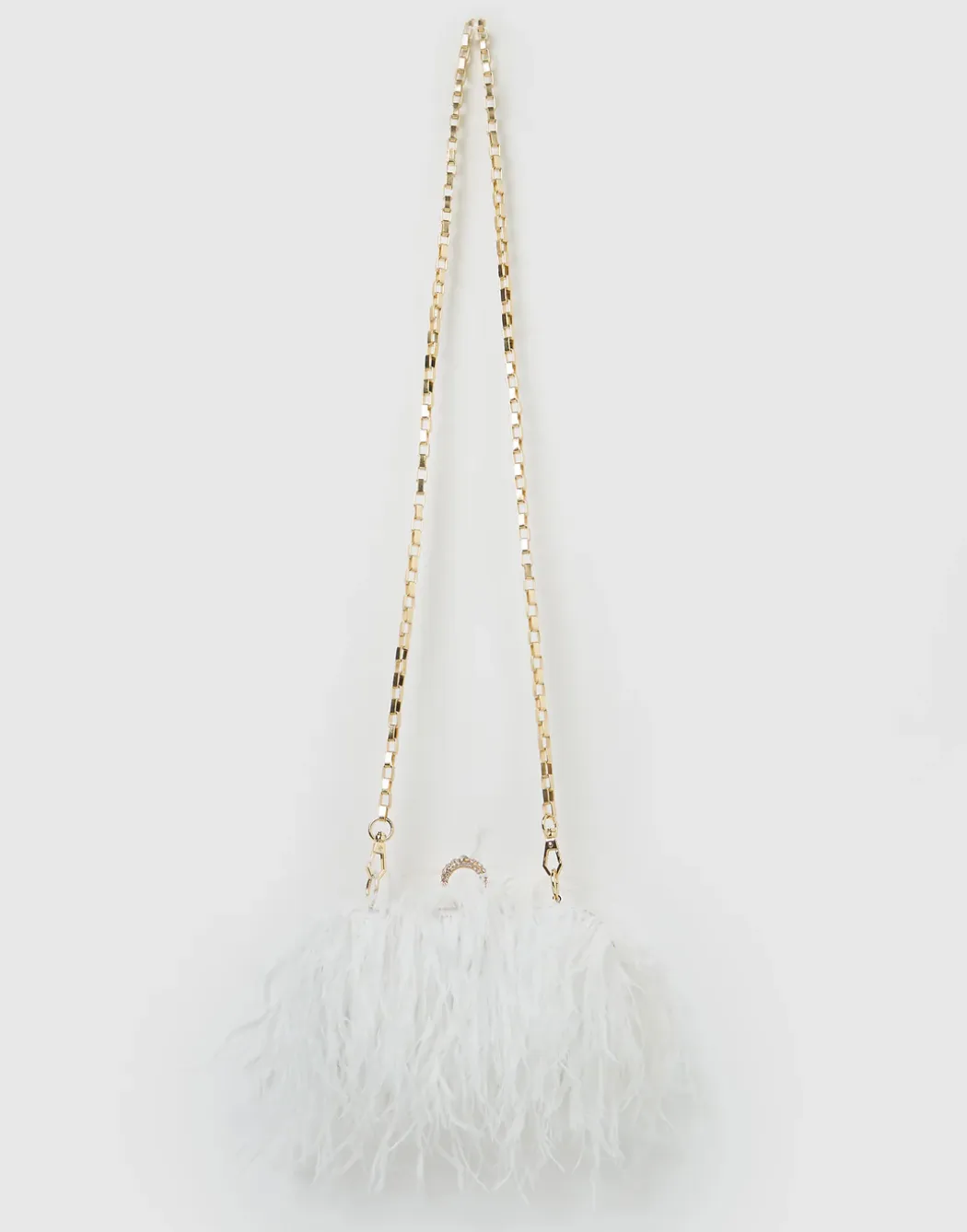 Beatrice Clutch White Faux Feather