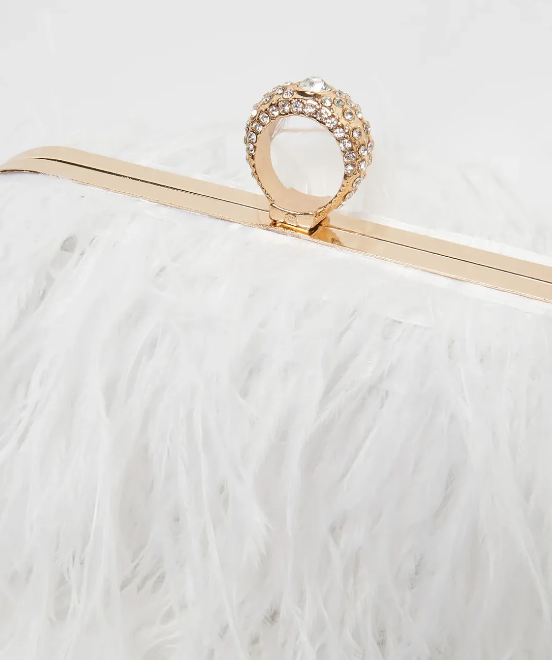 Beatrice Clutch White Faux Feather