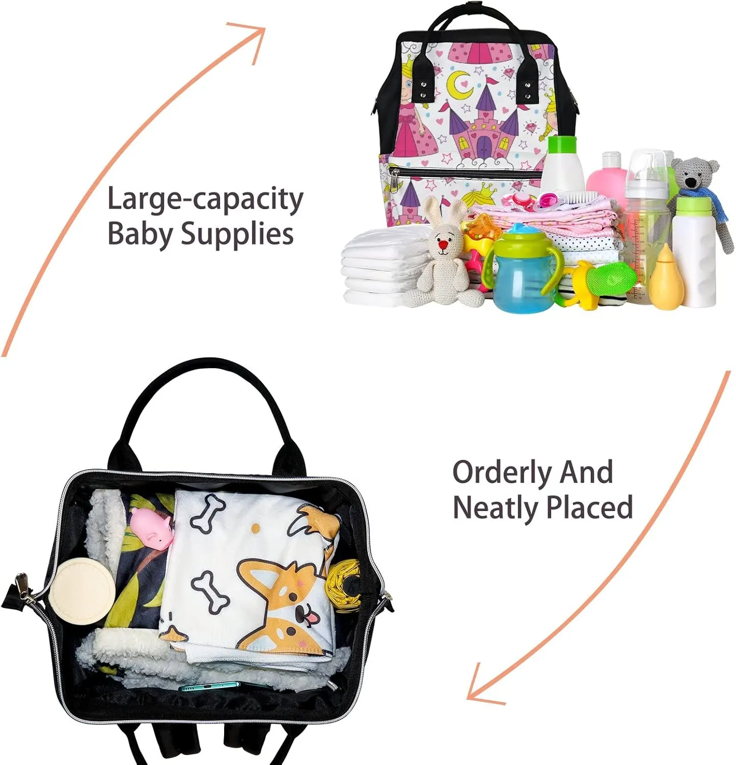 Beautiful Princess Castle Diaper Bag Backpack Waterproof Backpack Baby Nappy Changing Bag for Travel Large Capacity Durable and Stylish for Woman