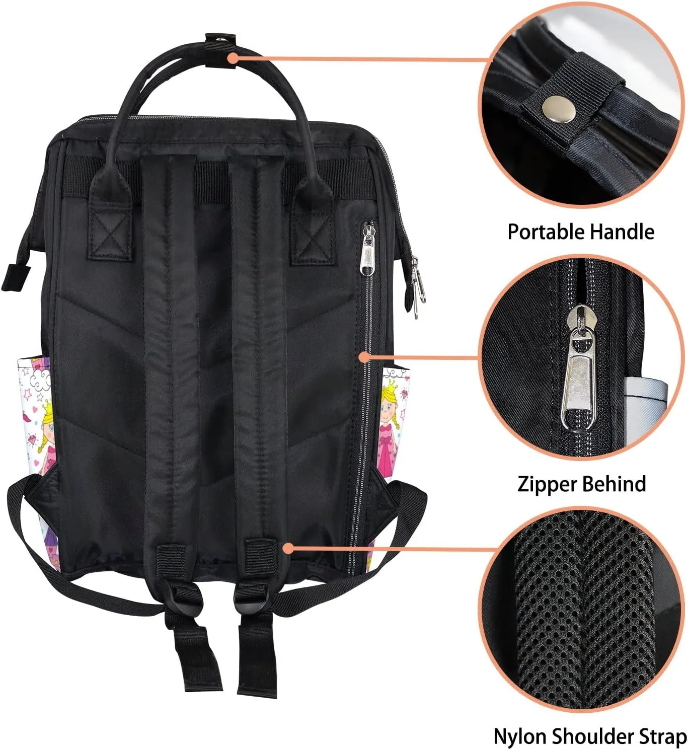 Beautiful Princess Castle Diaper Bag Backpack Waterproof Backpack Baby Nappy Changing Bag for Travel Large Capacity Durable and Stylish for Woman