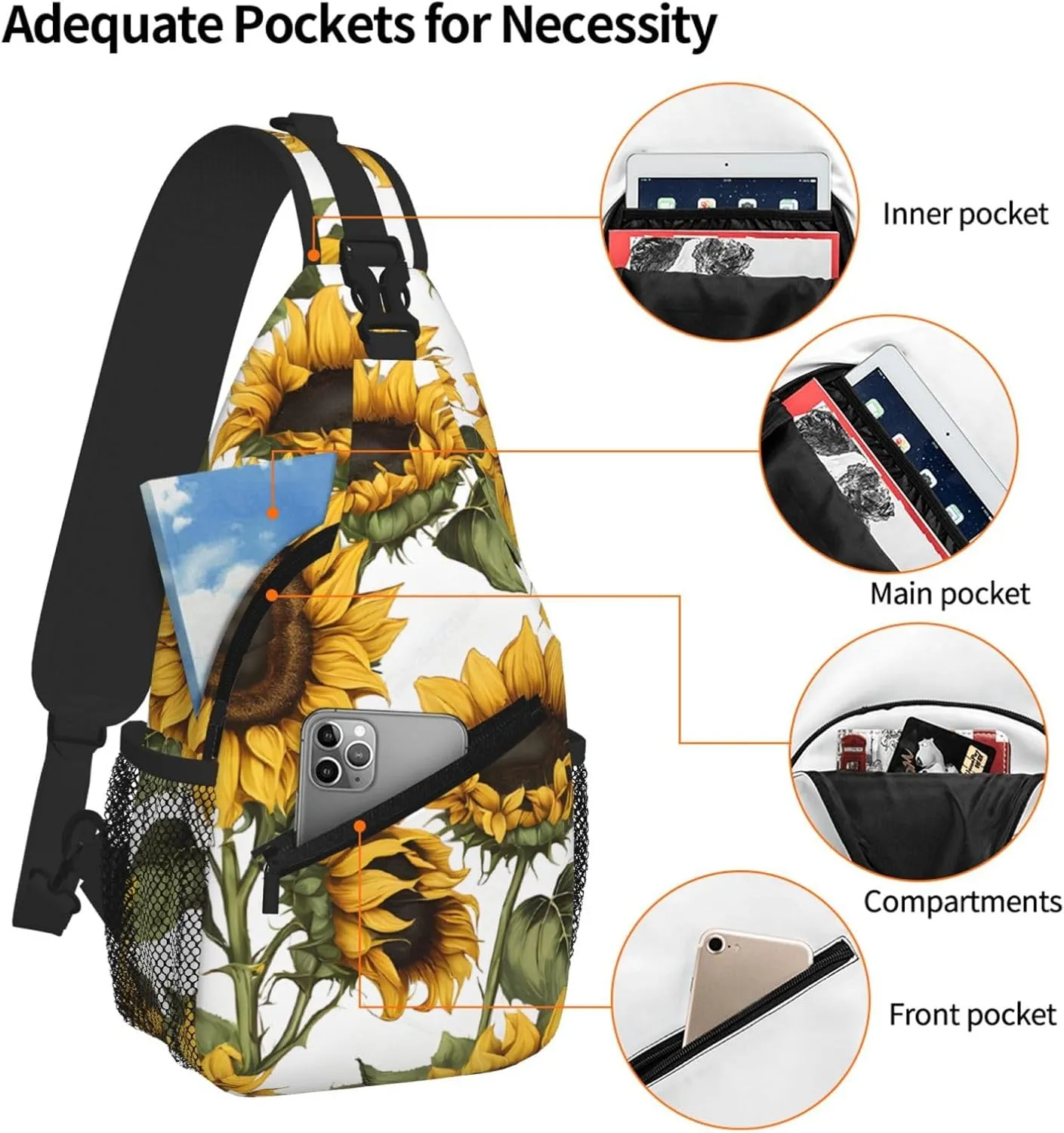 Beautiful Yellow Sunflower Print Cross Chest Bag Diagonally For Short-Distance Travel And Daily Use