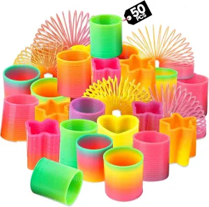 Bedwina Rainbow Spring Toy Assortment - (Pack of 50) Mini Plastic Coil Spring Toy | Bright Colors and Shapes, Goody Bag Filler, Party Prizes and Stocking Stuffers for Kids