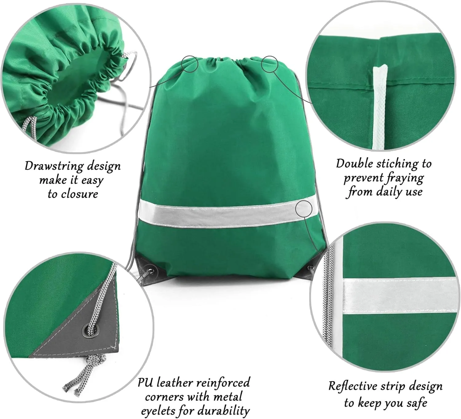 BeeGreen Drawstring Backpack Bags 20,30,50 Packs Reflective String Bags for Gym Sport Trip Cinch Sack DIY for Women Men
