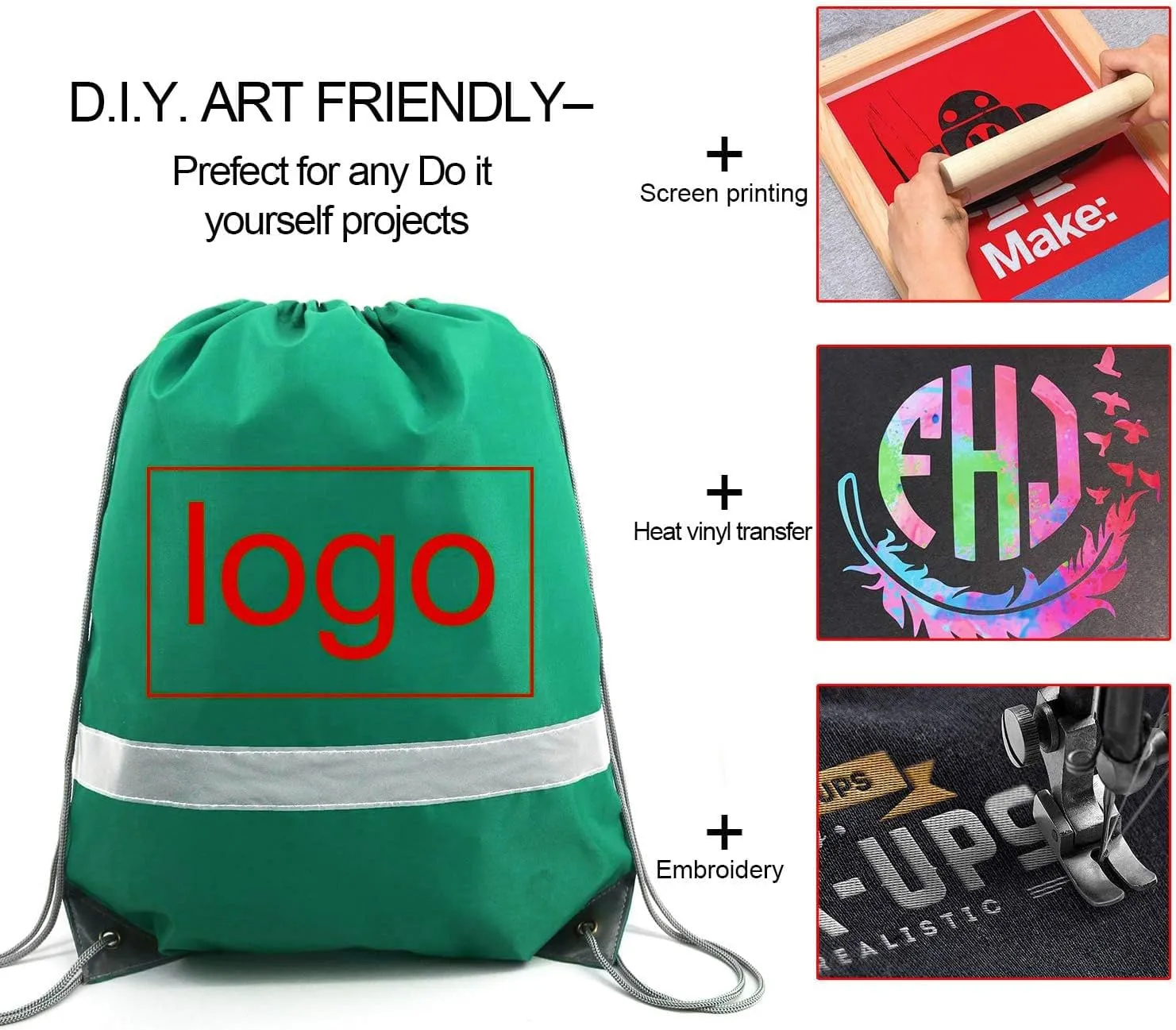 BeeGreen Drawstring Backpack Bags 20,30,50 Packs Reflective String Bags for Gym Sport Trip Cinch Sack DIY for Women Men
