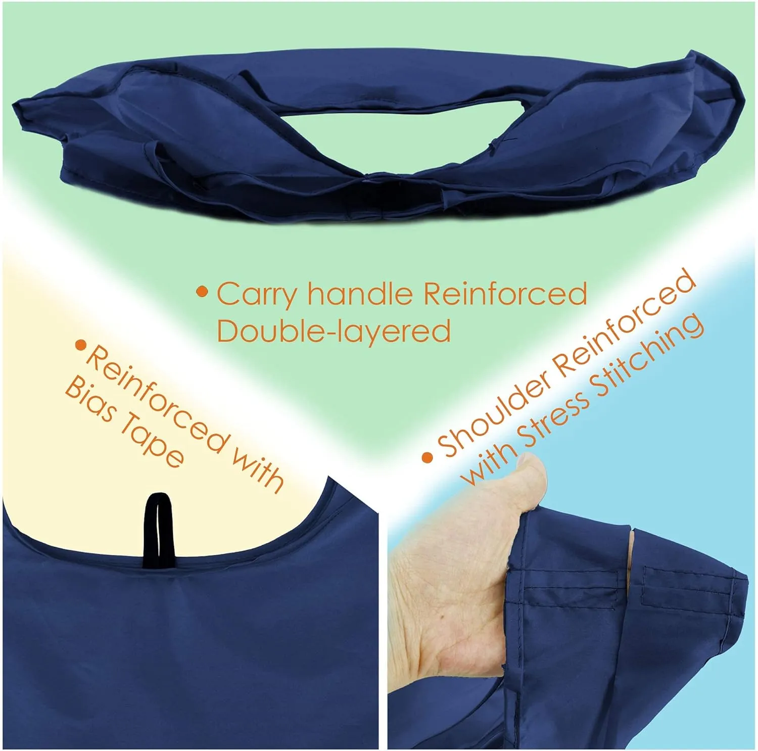 BeeGreen Navy Blue Reusable Grocery Bags Bulk 10 Packs, Kitchen Reusable Shopping Bags 50LBS Large, Machine Washable Durable, Easily Foldable with a Storage Bag