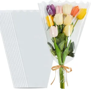 BEISHIDA 100 PCS Clear Flower Bouquet Bags Cellophane Flower Sleeves Plastic Wrapping Bags for Florist Bouquet Supplies Mother's Day Valentine's Day (Transparent,18 x 12 inch)