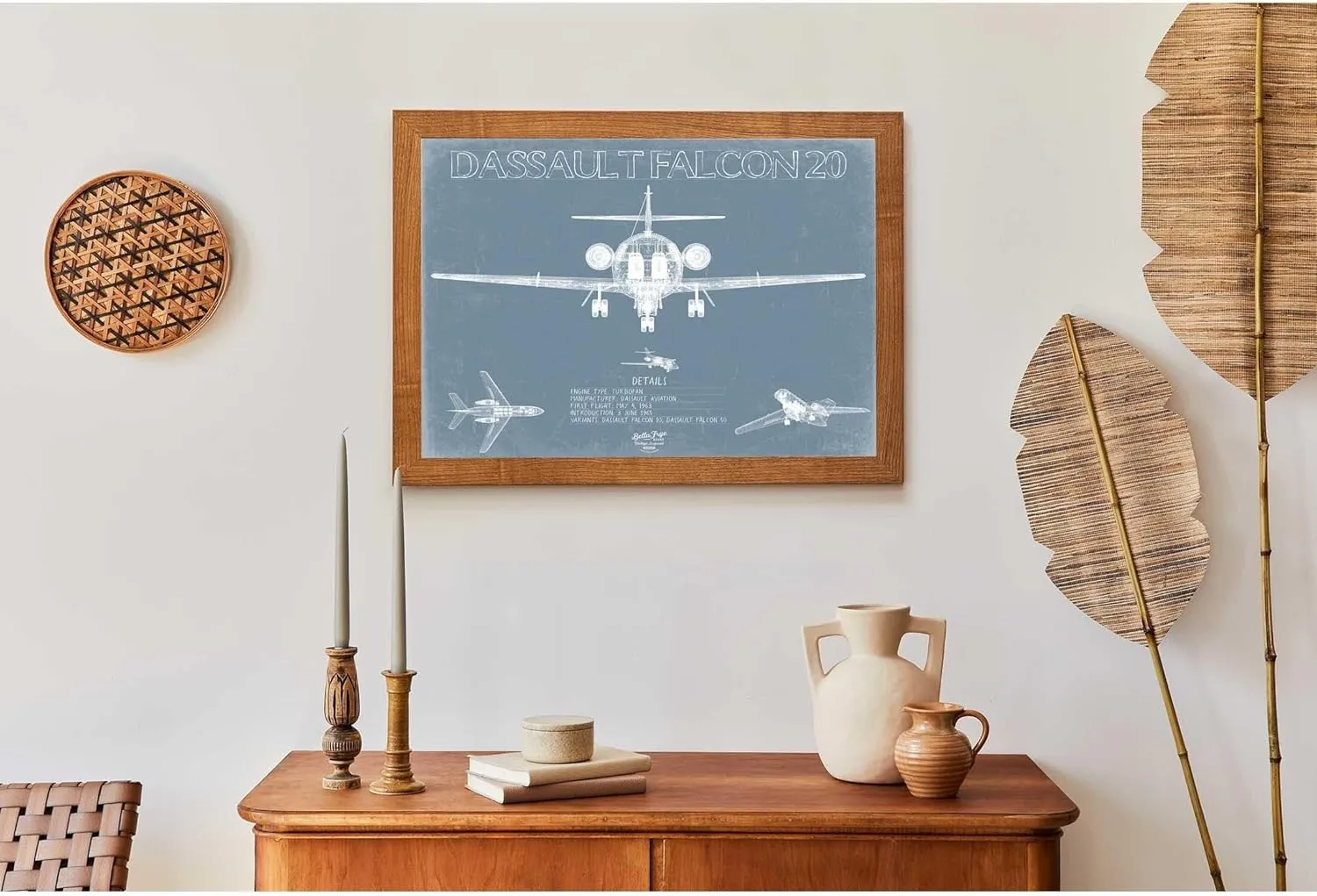 Bella Frye Dassault Falcon 20 Aircraft Blueprint Wall Art - Original Airplane Print 14" x 11" / Stretched Canvas Wrap