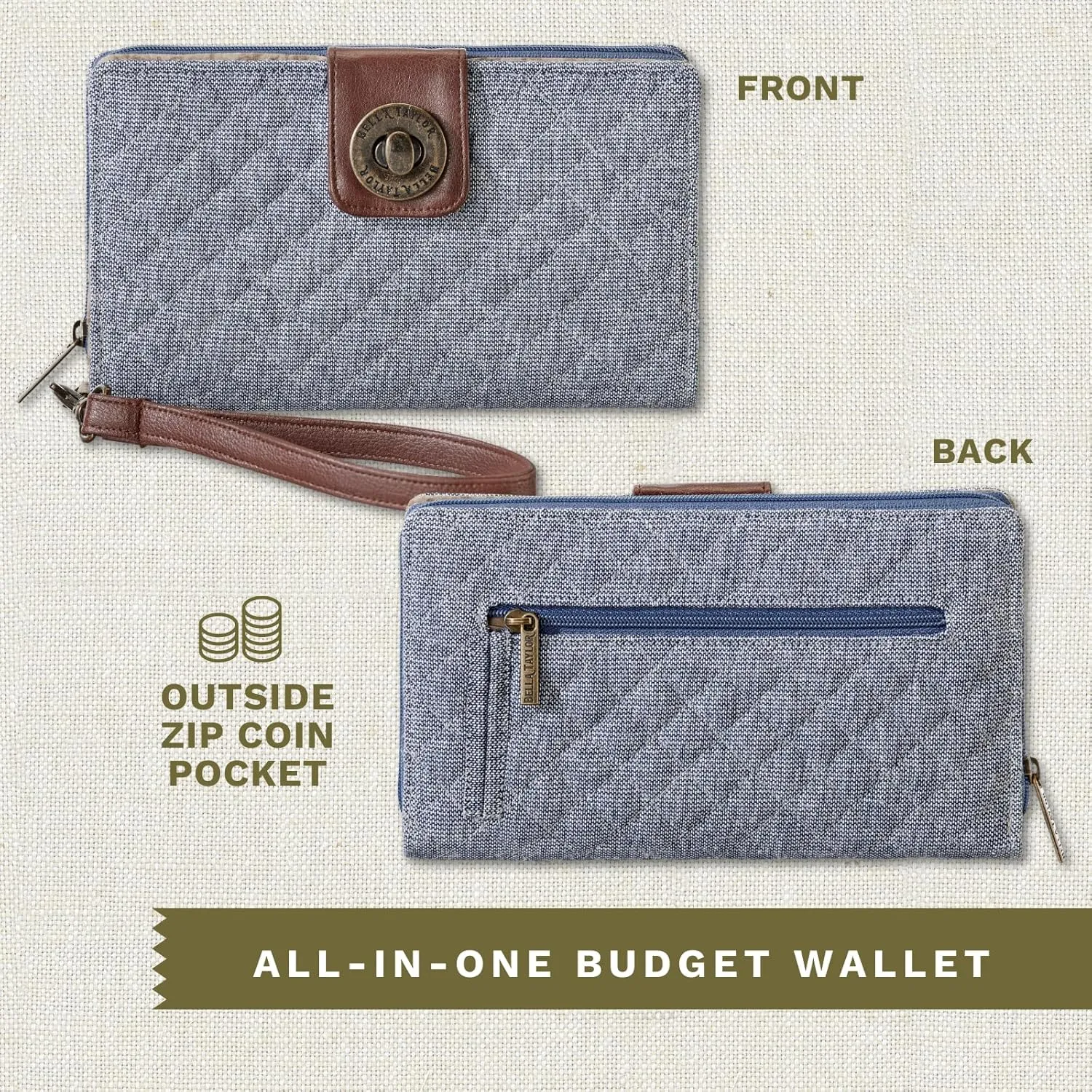 Bella Taylor Cash System Wallet for Envelope Budgeting - RFID Protected - Cash Stuffing Wallet with Detachable Wristlet
