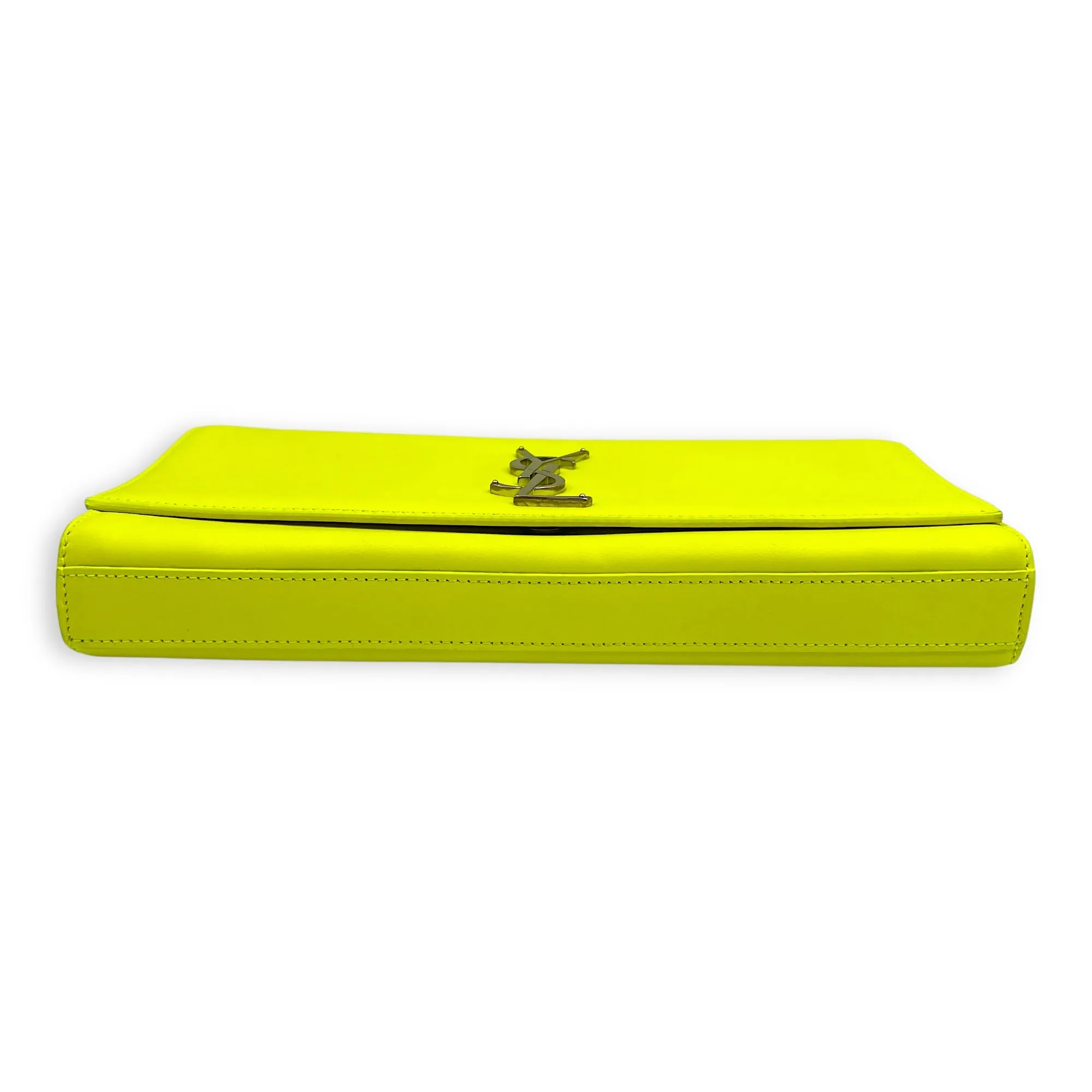 Belle De Jour Neon Yellow Clutch in Calfskin, Silver hardware