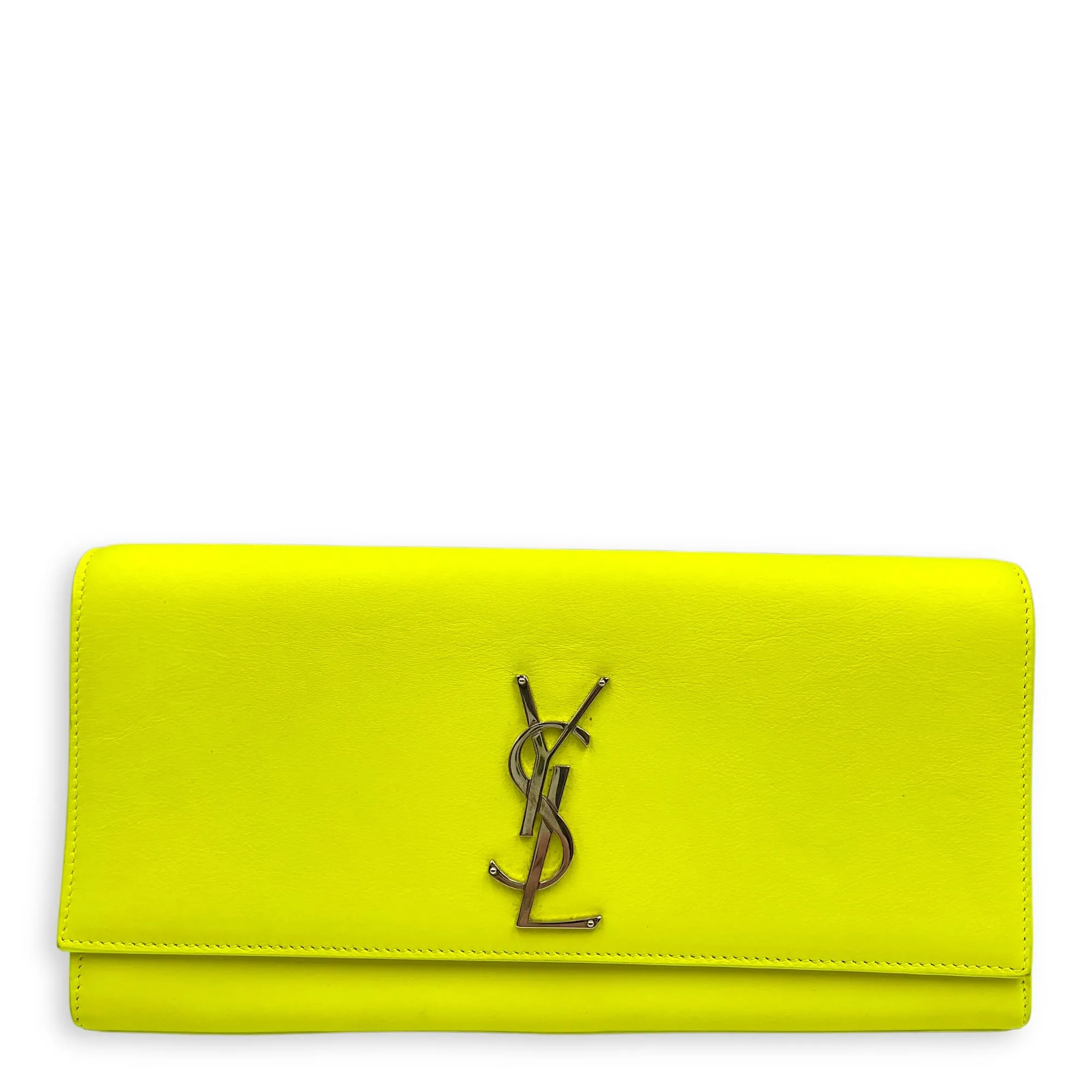 Belle De Jour Neon Yellow Clutch in Calfskin, Silver hardware