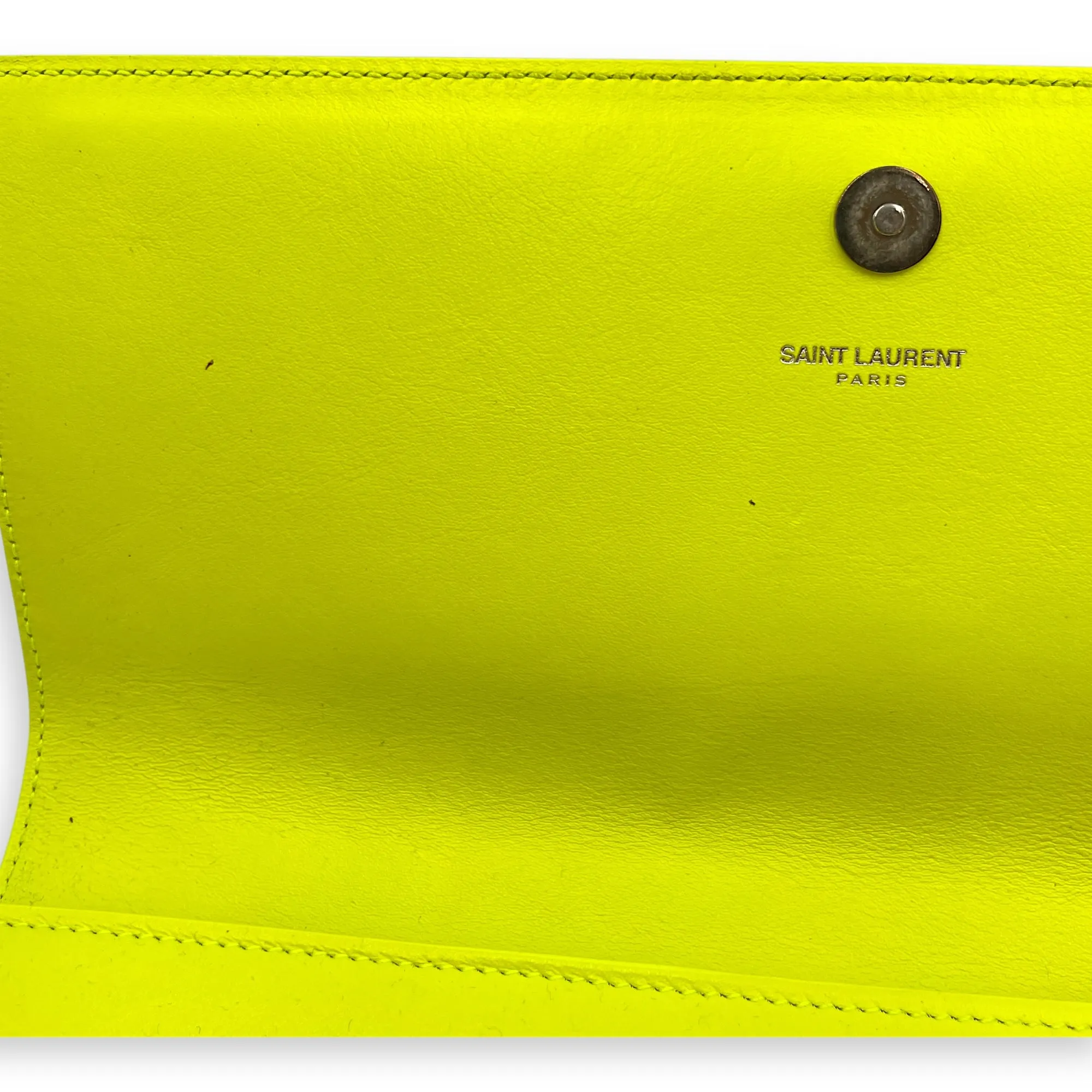 Belle De Jour Neon Yellow Clutch in Calfskin, Silver hardware