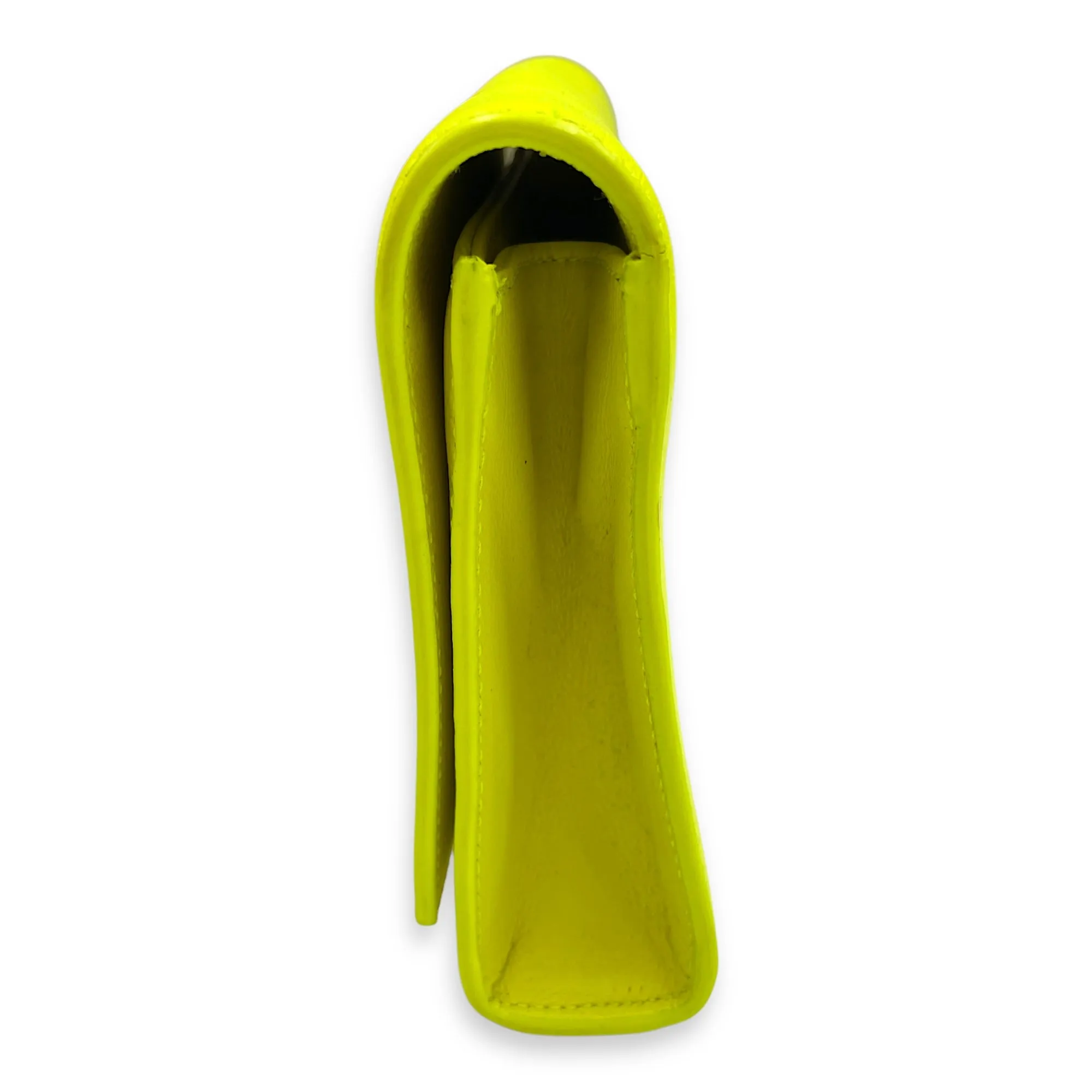 Belle De Jour Neon Yellow Clutch in Calfskin, Silver hardware