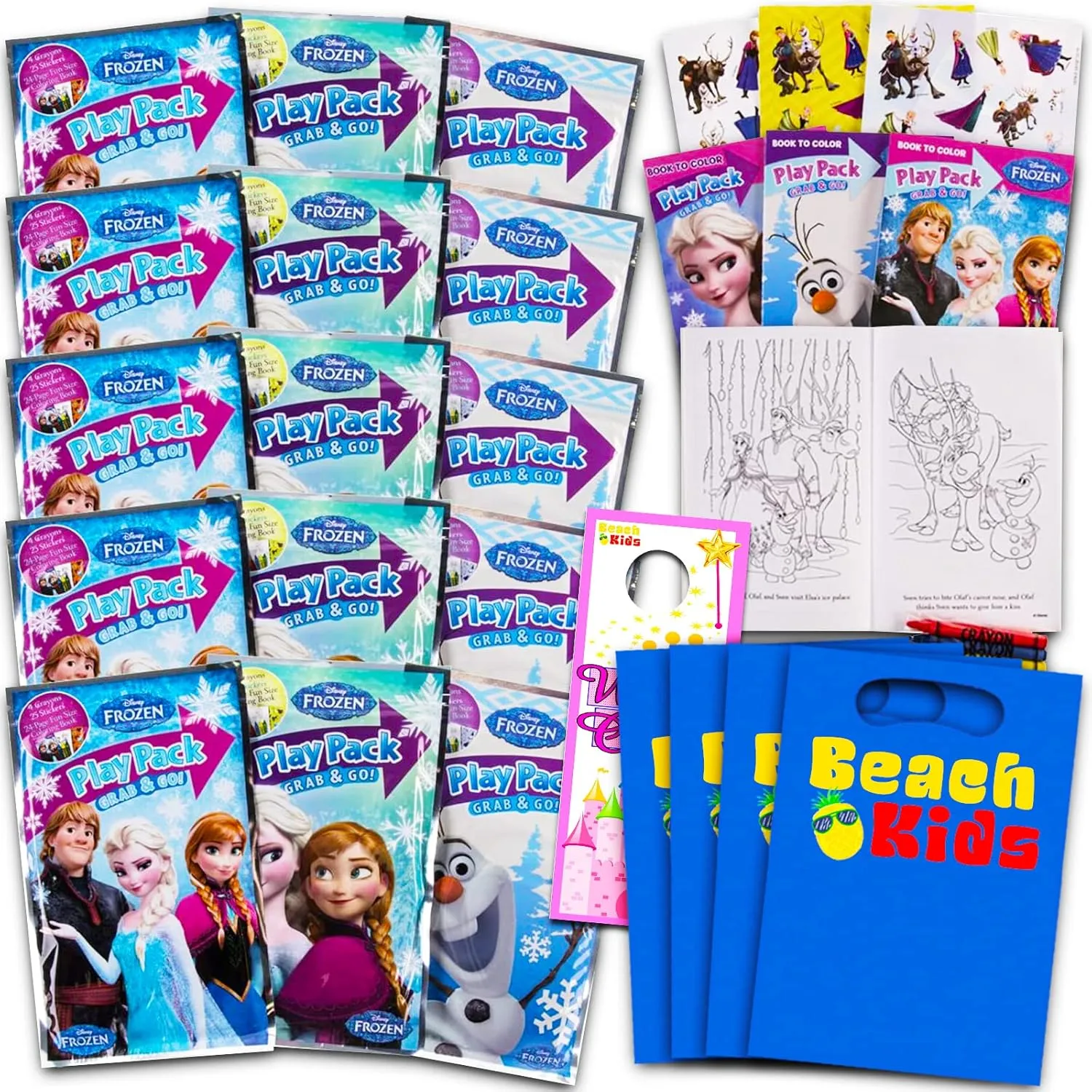Bendon Set of 15 Full-Size Kids Play Packs Fun Party Favors Coloring Book Crayons Stickers (Disney Frozen)
