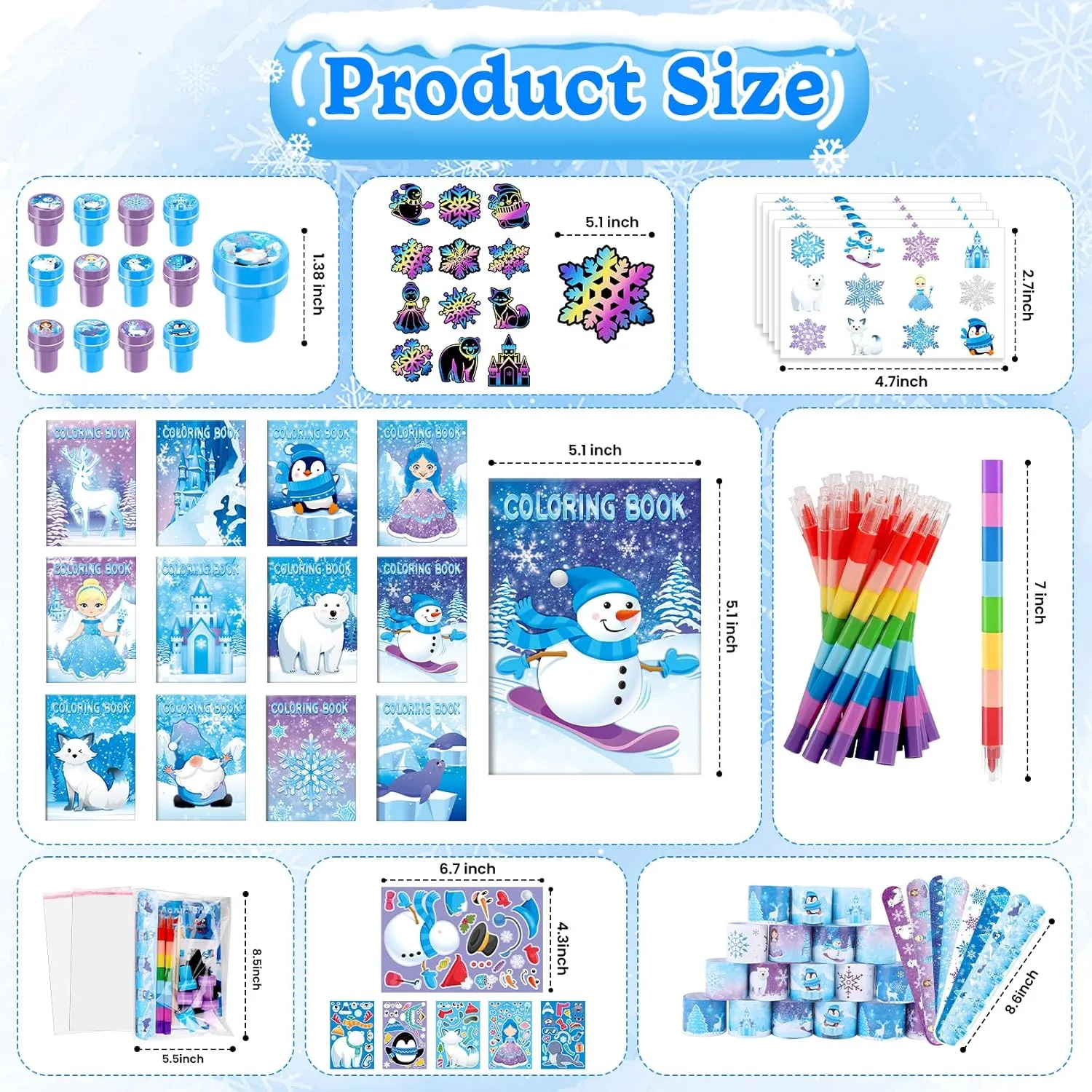 BenLouis 192pcs Frozen Party Favors Set for Kids Winter Snowflake Coloring Book Christmas School Classroom Gift Reward Prize Crafts Bulk for Students Frozen Birthday Goodie Bag Stuffers Supplies