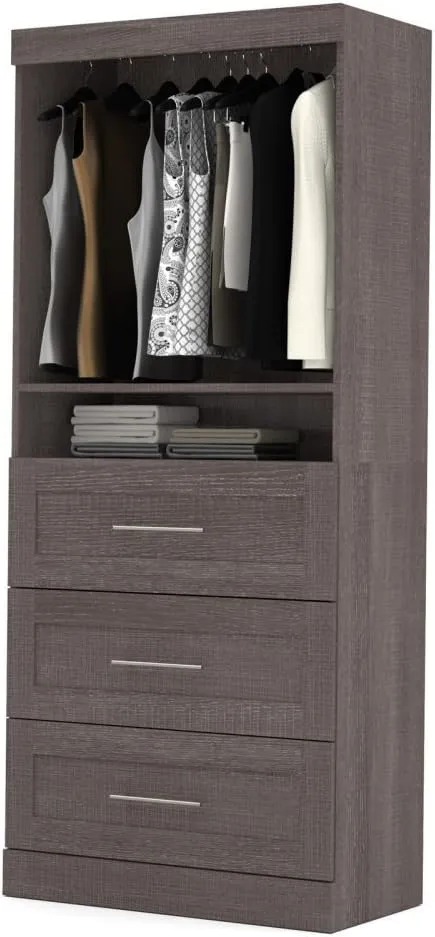 Bestar Closet Organizer System 25-inch with Drawers for Walk-in Closets, Bedroom, Entryway, Pur Collection, Modern, Bark Gray
